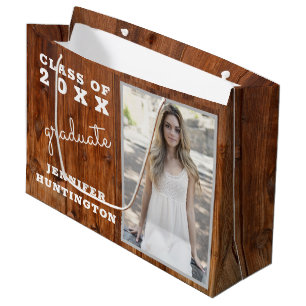 Rustic Country Dark Wood Photo Graduation Large Gift Bag
