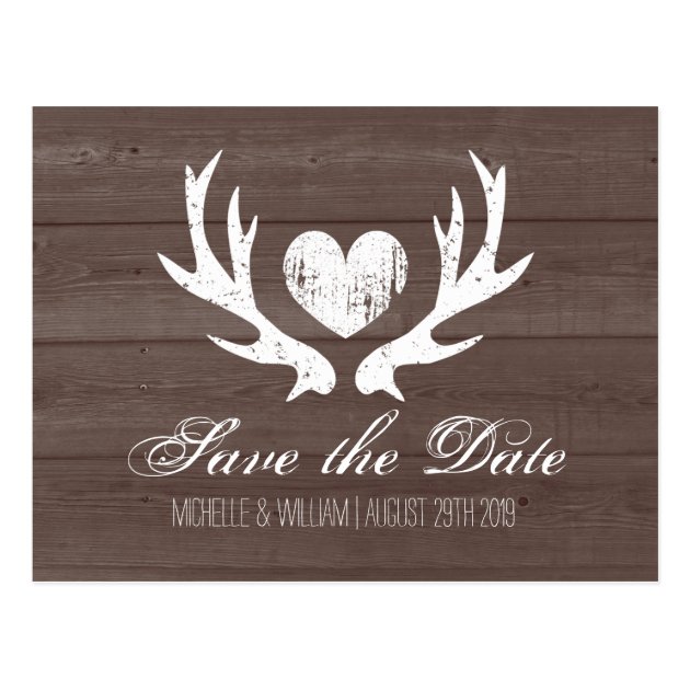 Rustic Country Deer Antler Save The Date Postcards