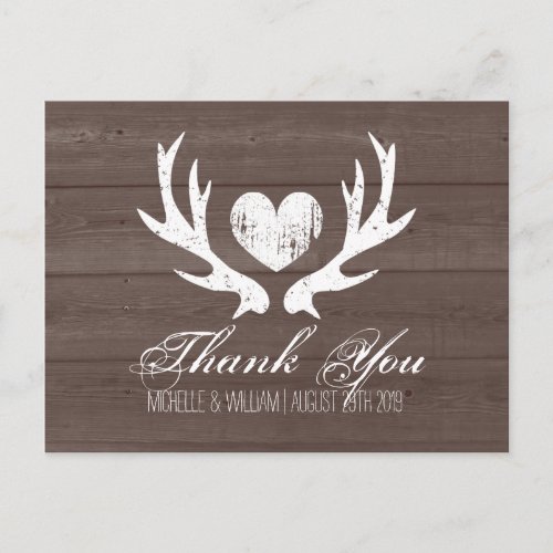 Rustic country deer antler wedding thank you cards