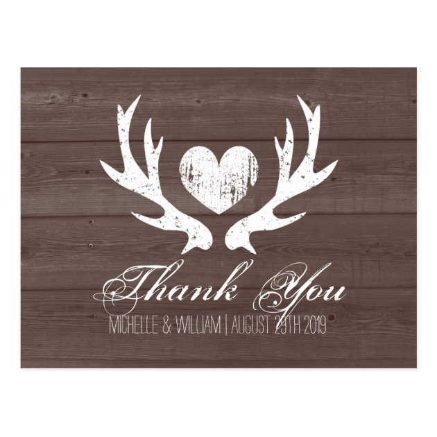 Rustic Country Deer Antler Wedding Thank You Cards