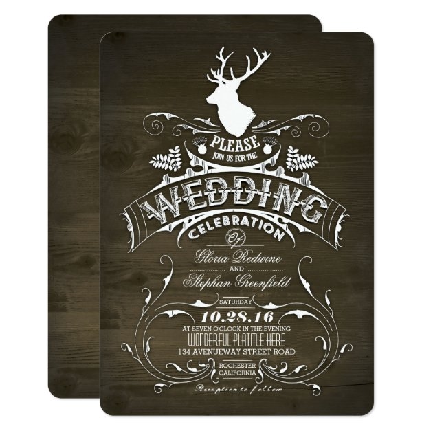 Rustic Country Deer Antlers Barn Wedding Invitation