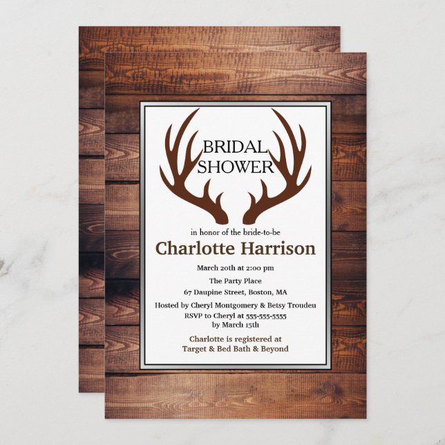 Rustic Country Deer Antlers Bridal Shower Invitation (Front/Back)