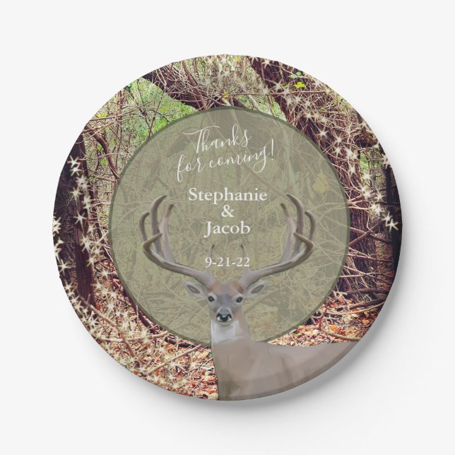Rustic Country Deer Hunter Wedding  Paper Plates (Front)