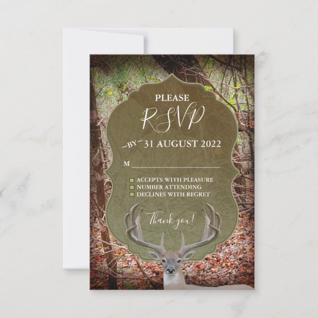 Rustic Country Deer Hunter Wedding RSVP Card (Front)
