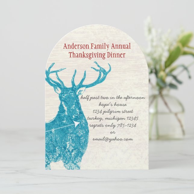 Rustic country Deer Thanksgiving Dinner Invitation (Standing Front)