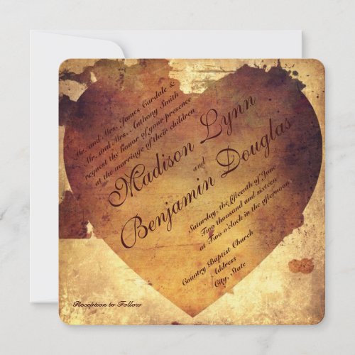 Rustic Country Distressed Heart Wedding Invitation