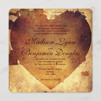 Rustic Country Distressed Heart Wedding Invitation by RusticCountryWedding at Zazzle
