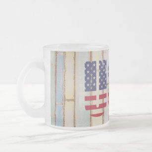 Rustic Country Distressed USA Flag Wood Pattern Frosted Glass Coffee Mug