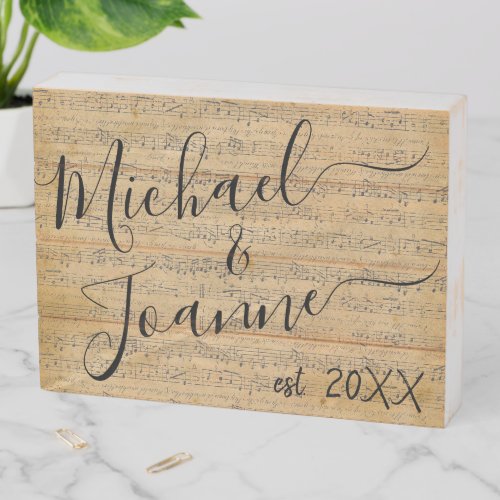 Rustic Country Distressed Wood Musical Notes Wooden Box Sign