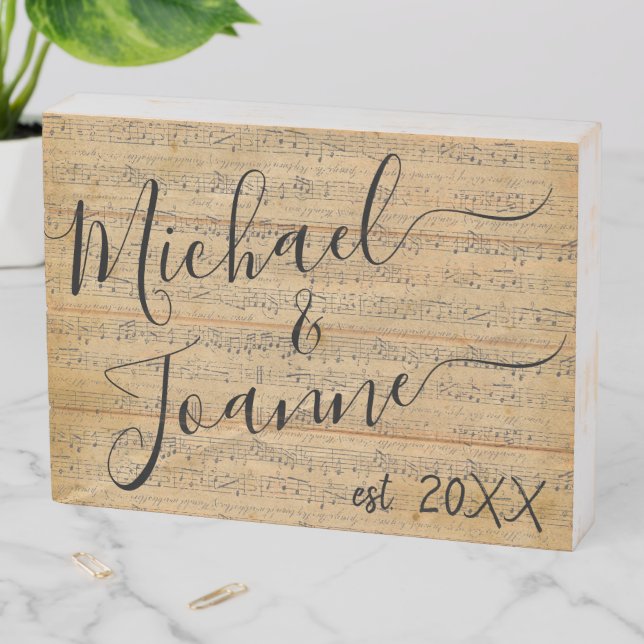 Rustic Country Distressed Wood Musical Notes Wooden Box Sign (In Situ Horizontal)