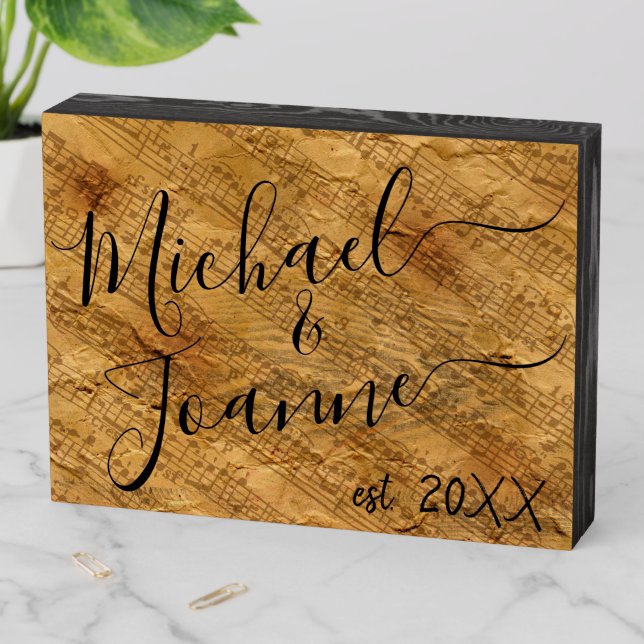 Rustic Country Distressed Wood Musical Notes Wooden Box Sign (In Situ Horizontal)