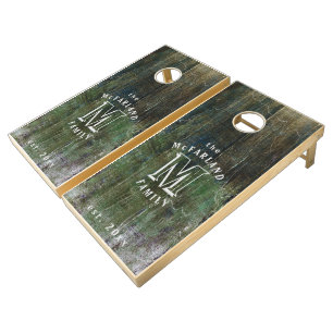 Rustic Country Distressed Wood Pattern Family Cornhole Set