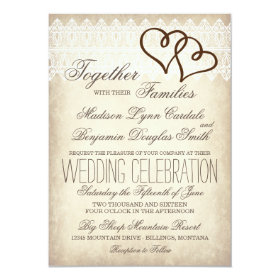 Rustic Country Double Hearts Wedding Invitations