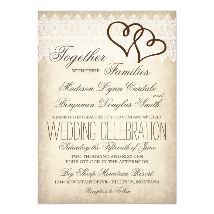 Rustic Country Double Hearts Wedding Invitations Zazzle Com