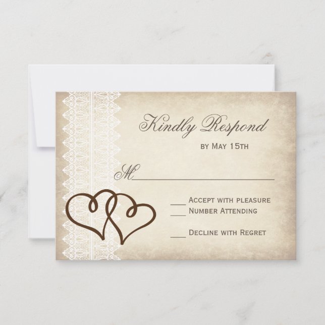 Rustic Country Double Hearts Wedding RSVP Cards (Front)