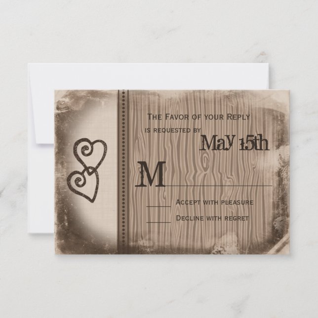 Rustic Country Double Hearts Wedding RSVP Cards (Front)