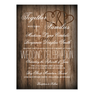 Rustic Country Double Hearts Wood Wedding Invites