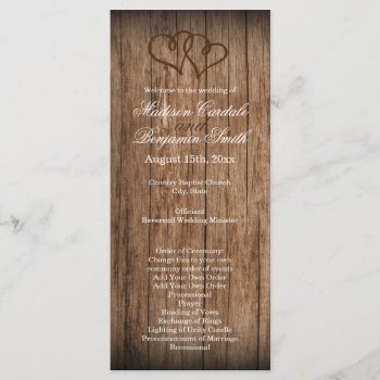 Rustic Country Double Hearts Wood Wedding Program by RusticCountryWedding at Zazzle