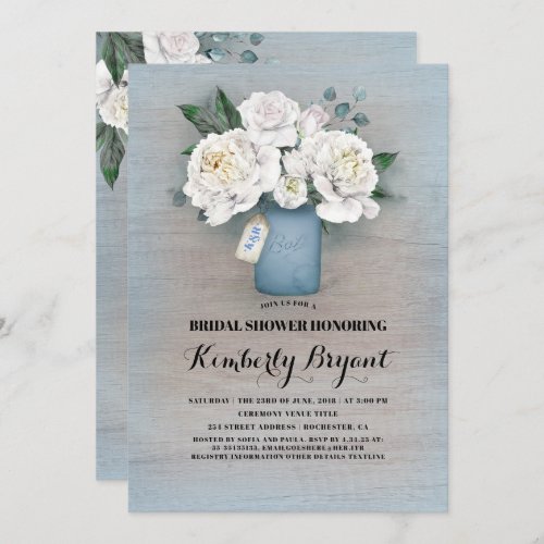 Rustic Country Dusty Blue Mason Jar Bridal Shower Invitation