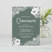 Rustic Country Dusty Green Floral Lace Quinceanera Invitation (Standing Front)