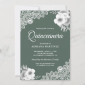 Rustic Country Dusty Green Floral Lace Quinceanera Invitation (Front)