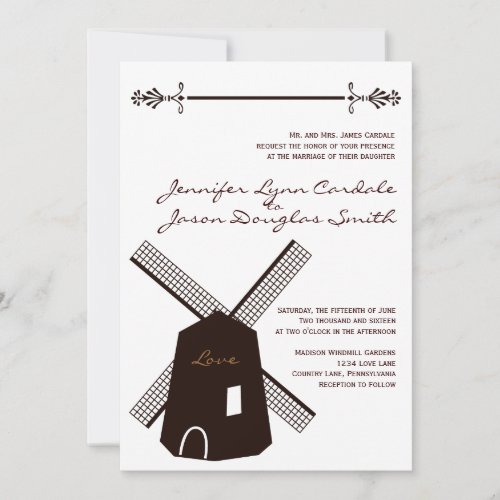 Rustic Country Dutch Windmill Wedding Invitations