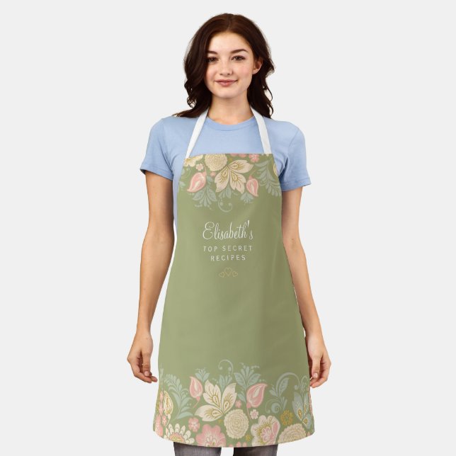 Rustic country elegant floral kitchen chef apron (Worn)