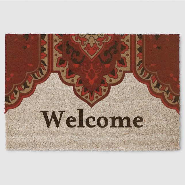 Rustic Country Entryway Doormat with Decorative Ar Fiber Doormat (Front)