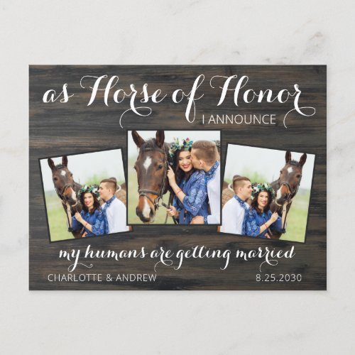 Rustic Country Equestrian Wedding Horse 3 Photo Announcement Postcard