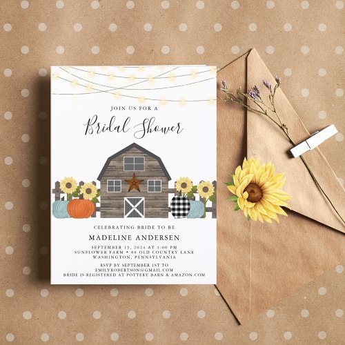 Rustic Country Fall Bridal Shower Invitation Postcard