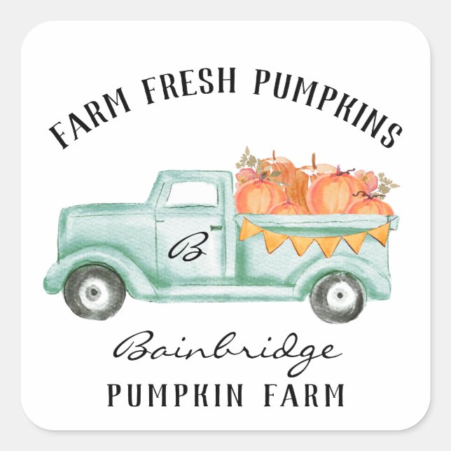 Rustic Country Fall Pumpkin Family Name  Square St Sticker (Front)