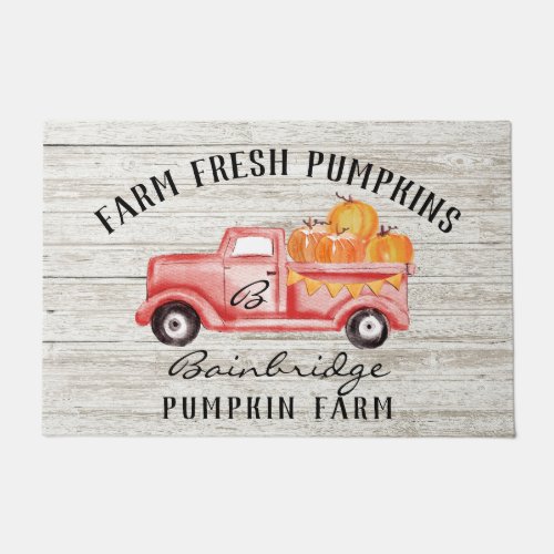 Rustic Country Fall Pumpkin Farm Family Name  Doormat