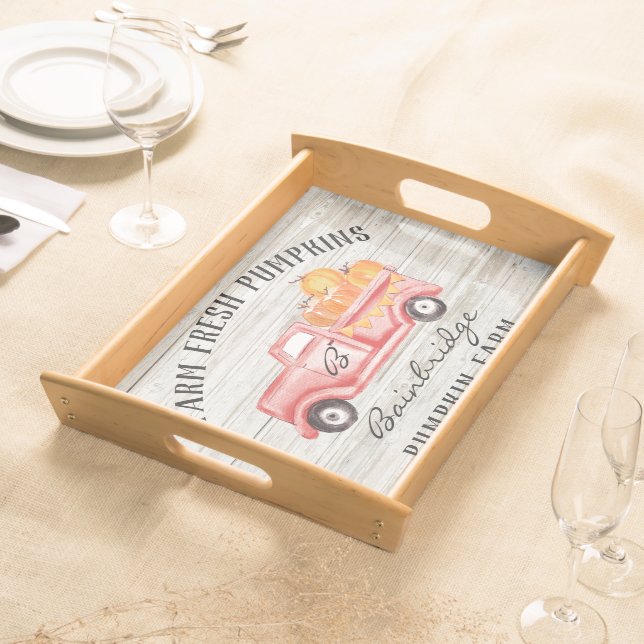 Rustic Country Fall Pumpkin Farm Family Name  Serving Tray (Front)