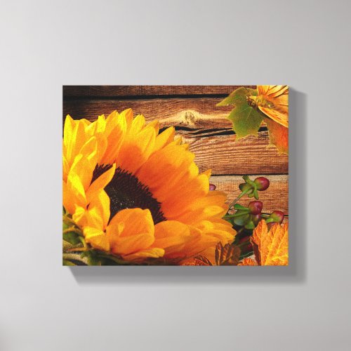 Rustic Country Fall Sunflower Butterfly Foliage Canvas Print