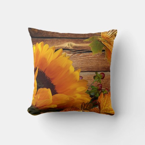 Rustic Country Fall Sunflower Butterfly Foliage Throw Pillow