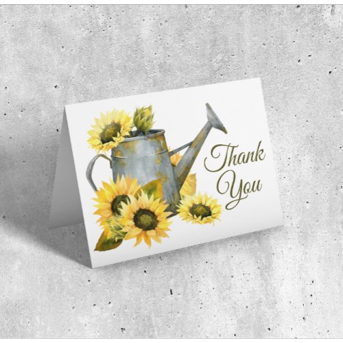 Rustic Country Fall Watercolor Sunflower Thank You Card