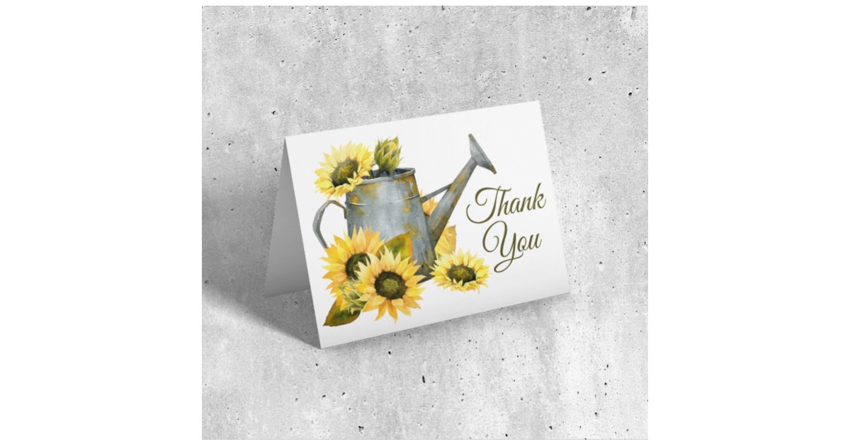 Rustic Country Fall Watercolor Sunflower Thank You Card | Zazzle