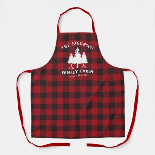 Rustic Country Family Cabin Tree Red Buffalo Plaid Apron