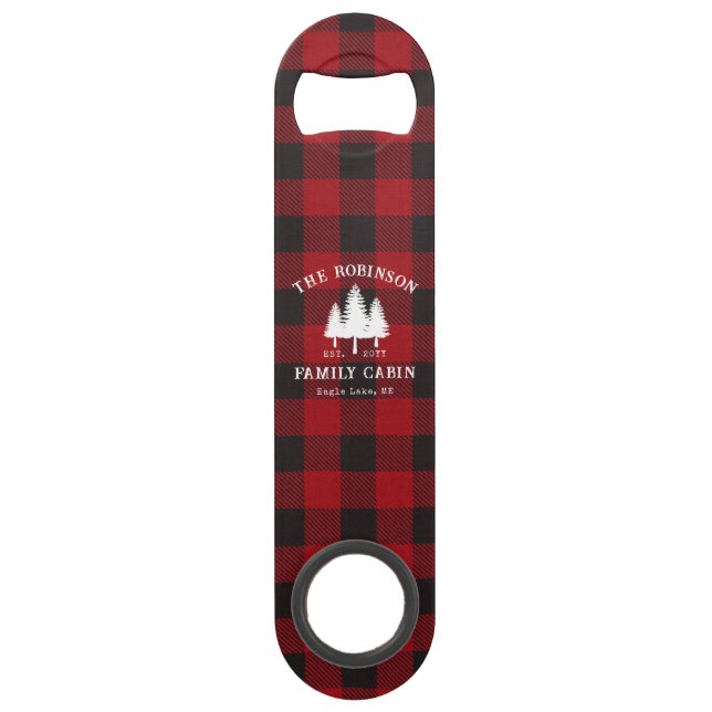Rustic Country Family Cabin Tree Red Buffalo Plaid Bar Key (Front)