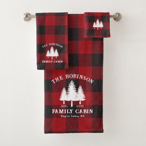 Rustic Country Family Cabin Tree Red Buffalo Plaid Bath Towel Set