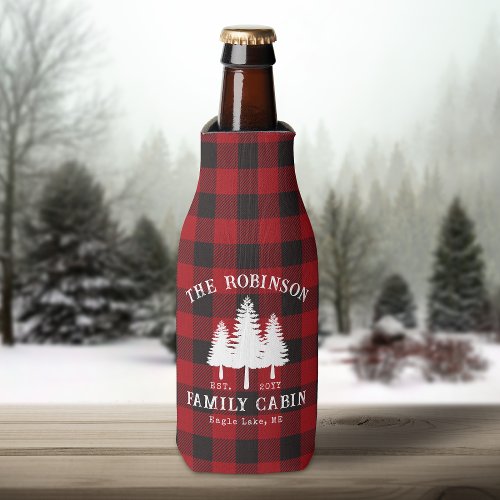 Rustic Country Family Cabin Tree Red Buffalo Plaid Bottle Cooler