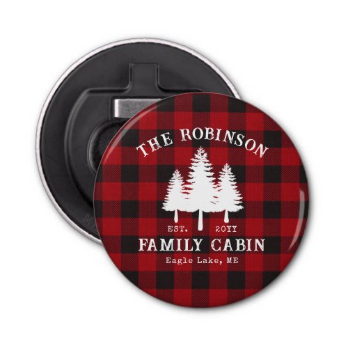 Rustic Country Family Cabin Tree Red Buffalo Plaid Bottle Opener