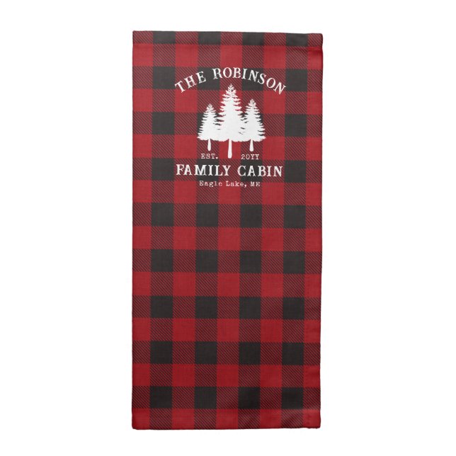 Rustic Country Family Cabin Tree Red Buffalo Plaid Cloth Napkin (Half Fold)