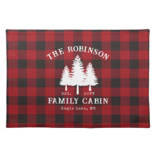 Rustic Country Family Cabin Tree Red Buffalo Plaid Cloth Placemat