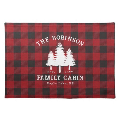 Rustic Country Family Cabin Tree Red Buffalo Plaid Cloth Placemat