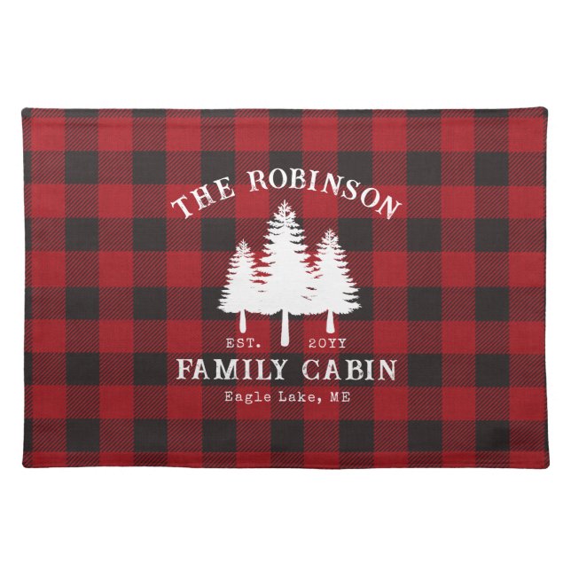 Rustic Country Family Cabin Tree Red Buffalo Plaid Cloth Placemat (Front)