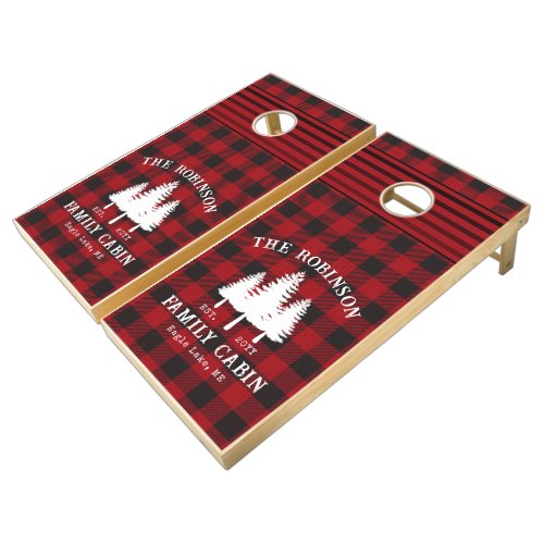 Rustic Country Family Cabin Tree Red Buffalo Plaid Cornhole Set