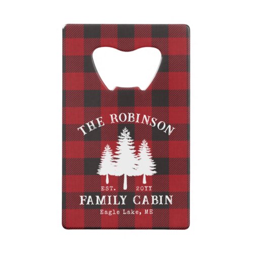 Rustic Country Family Cabin Tree Red Buffalo Plaid Credit Card Bottle Opener