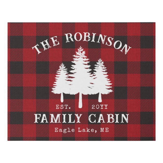 Rustic Country Family Cabin Tree Red Buffalo Plaid Faux Canvas Print (Front)