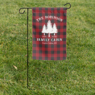 Rustic Country Family Cabin Tree Red Buffalo Plaid Garden Flag